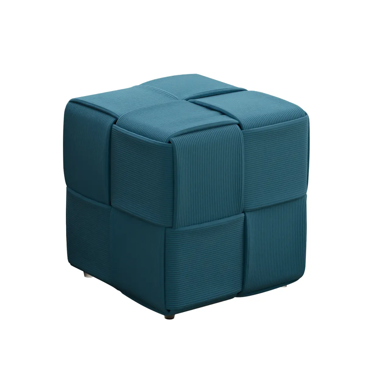 Armless Striped Corduroy Fabric Square Ottoman Footstool-Footrest with Foam, Velvet Stripes, Soft Indoor Furniture, Fully Assembled for Living Room, Dorm, Housewarmings, Blue RR, Casual, Classic