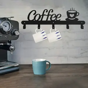 Elegant Metal Coffee Cup Holder Hook, Key Rack and Keychain Stand, Wall-Mounted Kitchen Hook, Suitable for Clothes and Hats, 30x10 Cm
