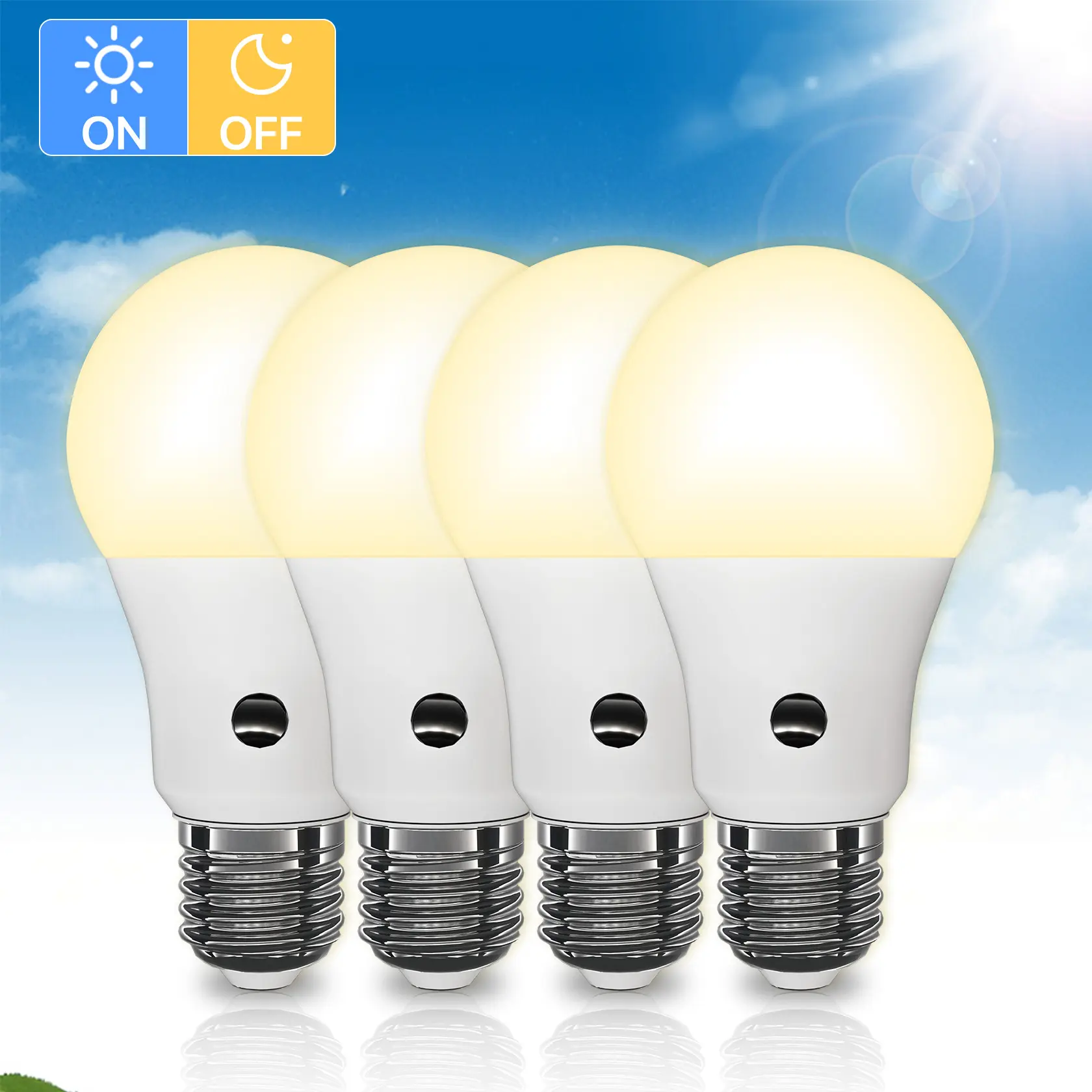 Solar Light,Dusk to Dawn LED A19 Automatic Outdoor Light Bulb for Outside, Auto On/Off Lightbulb E26 Base Non-dimmable, 2/4 Pack