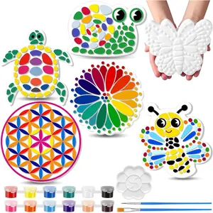 6 Pack Stepping Stone Ceramic Kit for Kids Paint Your Own Plaster Stones Arts and Crafts Handprint Garden DIY Outdoor Painting Gifts for Kids Ages 4-12