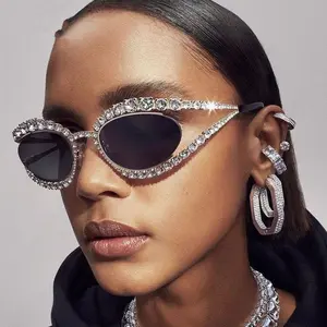 Cat Eye PC Sunglasses - Diamond Studded Fashionable Eyewear Accessory