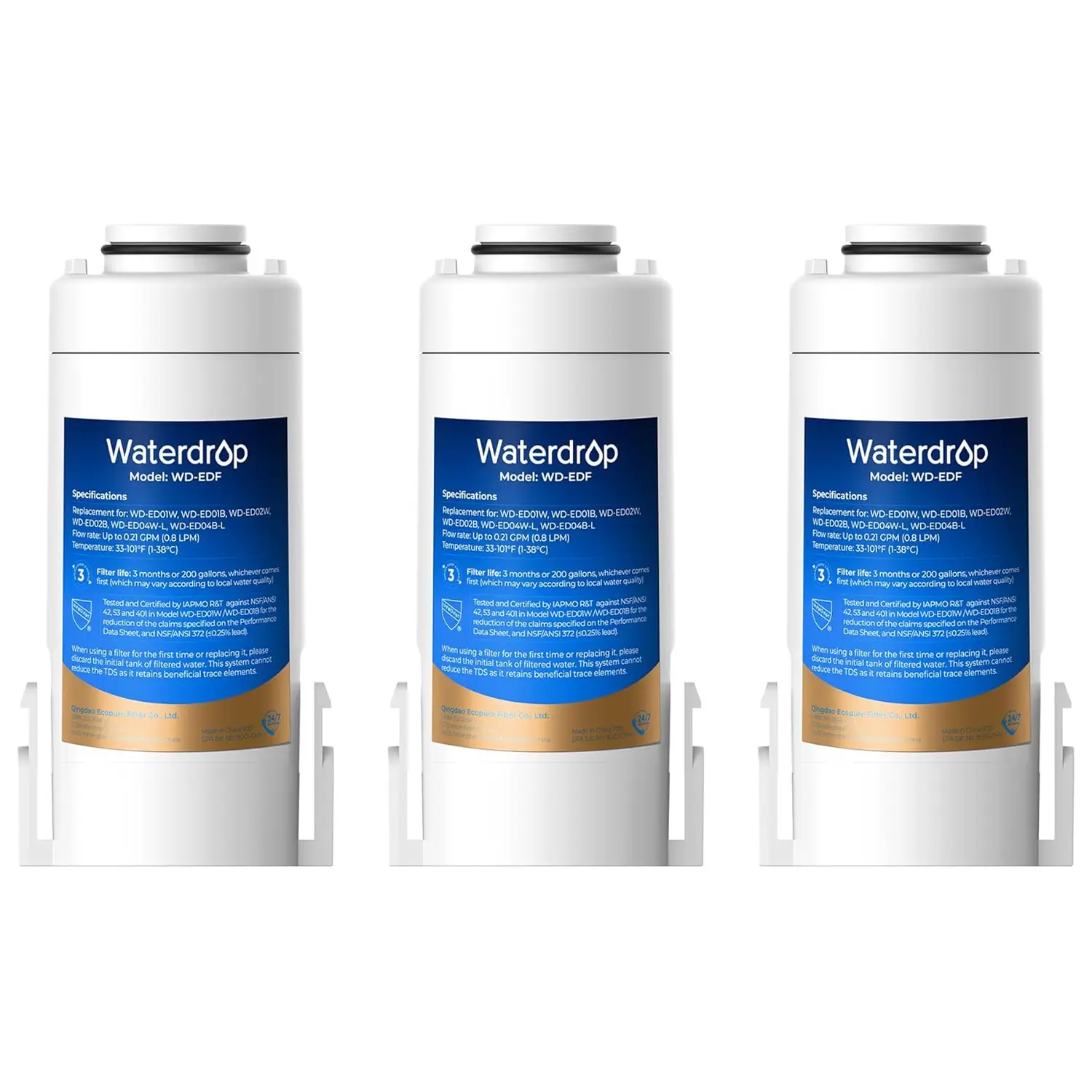 Waterdrop WD-EDF Replacement Filters for Waterdrop Electric Pitchers, ED01/ED02/ED04, 3 Months or 200 Gallons, NSF/ANSI 401&53&42