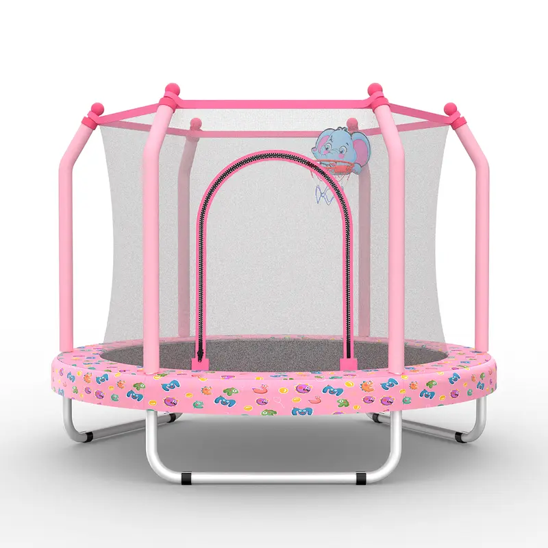 Mersco Sports 55-in Mini Round Toddler Trampoline with Steel Frame, Enclosure, PP Safety Net, Basketball Hoop, Anti-Slip Foot Pads, 30 High-Quality Springs, Indoor Outdoor Trampoline for 12 Months+ Toddler (110 lbs Max), Pink Toy for Halloween Fall Decor