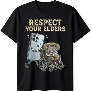 88-Respect Your Elders Tech T-Shirt - Modern Smartphone & Retro Rotary Phone Design - Unique Gadget Evolution Humor Tee - Soft Cotton Graphic Shirt for Techies & Geeks