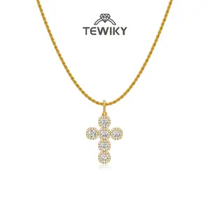TEWIKY 14K Gold Plated Gold 3mm Twisted Rope Cubic Zirconia Cross Pendant Necklace Women's Fashion Jewelry Necklace Accessory, Jewelry Gift, Daily Wear Choice