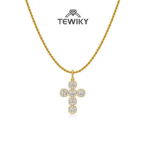 TEWIKY 14K Gold Plated Gold 3mm Twisted Rope Cubic Zirconia Cross Pendant Necklace Women's Fashion Jewelry Necklace Accessory, Jewelry Gift, Daily Wear Choice