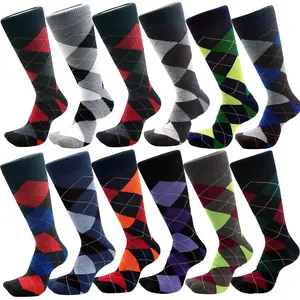 USBingoshop 12 Pack Men's Dress Socks Classic Men Fine Lightweight Colorful Crew Socks for Formal and Casual Wedding Business Wear Fabric Menswear Soft Long