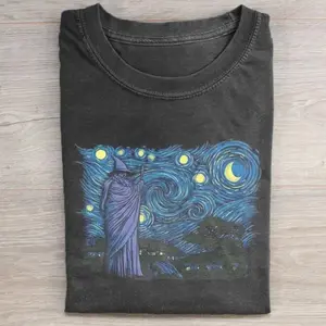 Vintage Gandalf Van Gogh The Starry Night Parody Graphic Tee - The Lord of The Rings Shirt - Menswear, Top Hoodie Tshirt Casual