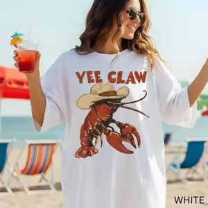 Lobster Cowboy Shirt, Trendy Yee Claw Tee, Funny Lobster Shirt, Western Beach Top Amalfi Coast Trip, Tomato Girl Summer