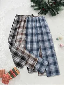 Women's Plaid Print Bow Decor Sleeping Pants, Casual Comfy Elastic Waist PJ Trousers, Women Sleep Bottoms for Spring & Fall
