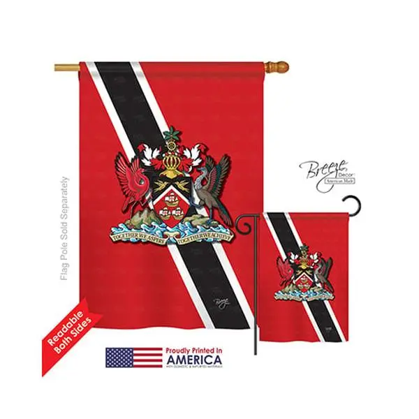 Breeze Decor 08172 Outdoor Trinidad & Tobago Polyester Pro Guard Double-Sided Rectangular House Flag - 28x40in, Vertical Hang, Pole Mount, Fade Resistant, UV Resistant, Impression Art