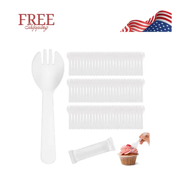 100Pcs Mini Clear Plastic Spork, 4.2 Inch Individually Wrapped Disposable Utensils