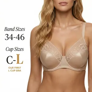 HSIA Pearl Shimmer Plus Size Up to J/K/L Cup Unlined Scalloped Embroidery Full Coverage Comfort UnderwireNon-Padded Minimizer Bra for Big Busted Women