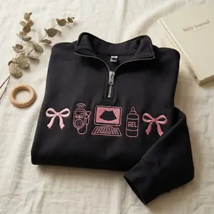 Embroidered Sonographer Quarter Zip Sweatshirt, Ultrasound Tech Sweatshirt, Coquette Bow Sweatshirt, Hospital Sweatshirt, Graduation Gift