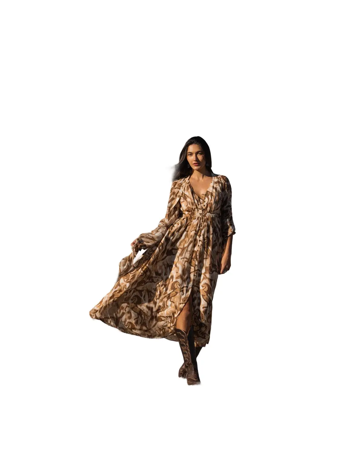 Shyanne Women's Women'S Horse Print Chiffon Maxi Dress - Swsp26d16-Cof