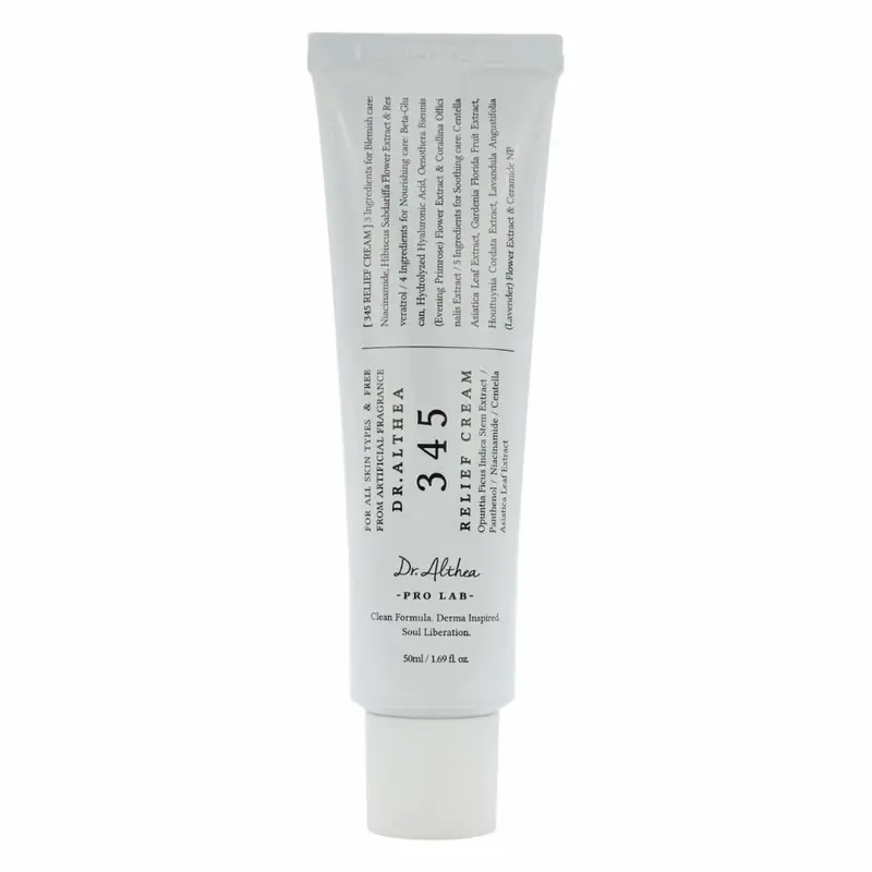 Dr.Althea 345 Relief Cream 50ml - Calming Moisturizer for Acne-Prone & All Skin Types, with Aloe Vera, Chamomile Extract, Shea, Sargassum Fulvellum Extract to Hydrate, Reduce Redness, Soothe