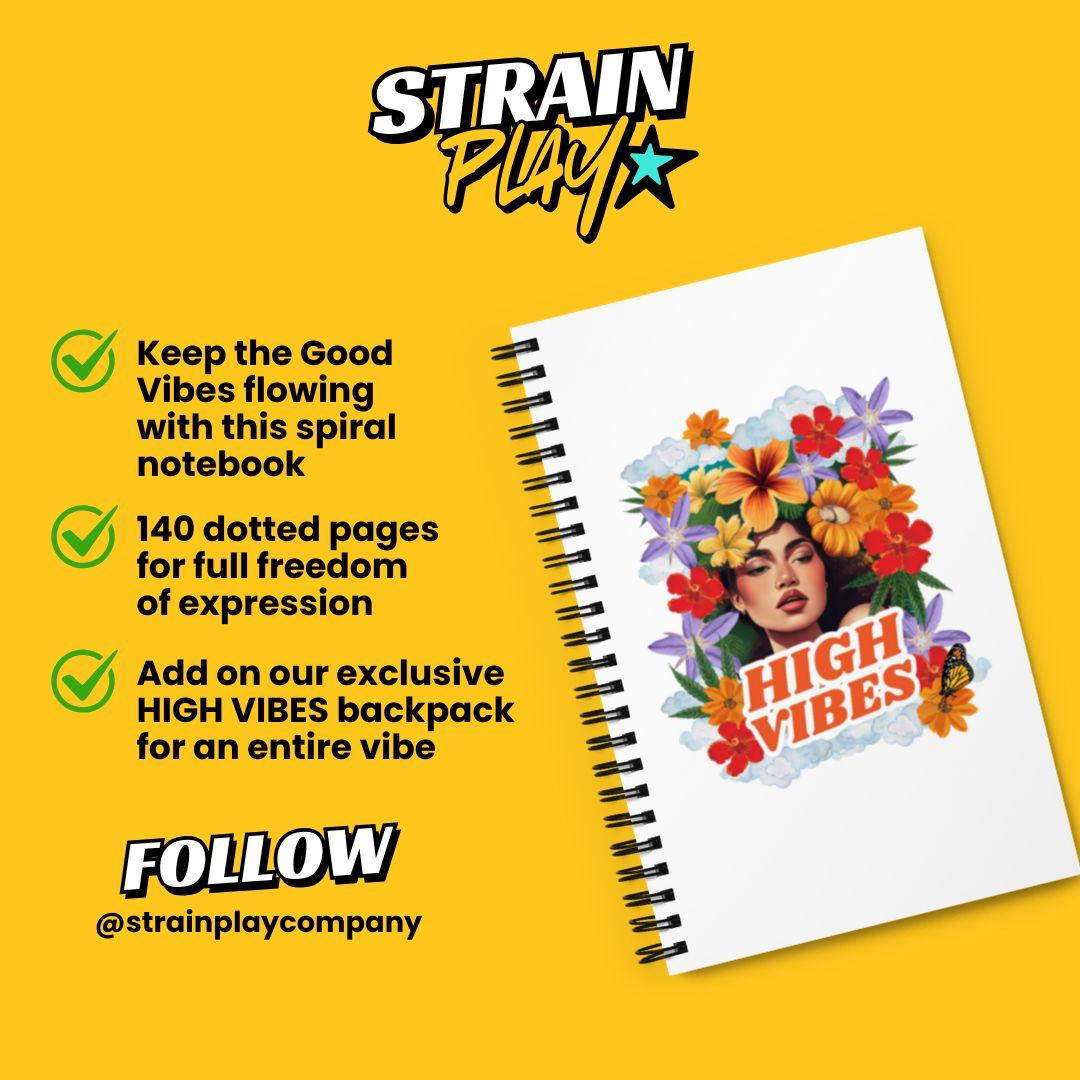 High Vibes Cannabis Themed Spiral Notebook - Cannabis Themed Novelty Gift 140 dotted bullet journals