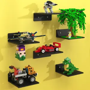 6-Pack Floating Shelves for Wall Compatible with Lego Building Bricks, 5x5.5inch Dual‑Sided 16x17 Studs for Toy Brick Storage and Display, ABS Display Shelves for Room Decor, Black