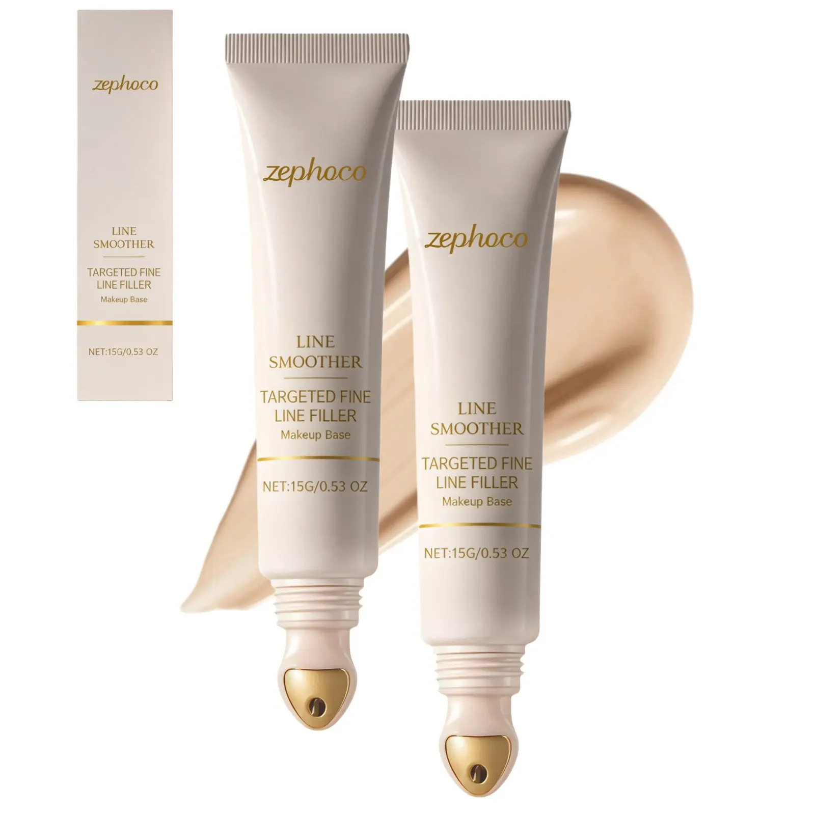 Line Smoother Targeted Fine Line Blurring Face Primer Facial Primer Base Cosmetic Makeup 2 Counts Set | Wrinkles & Pores, Subtly Tinted, with Vitamin C & Niacinamide for Mature Skin