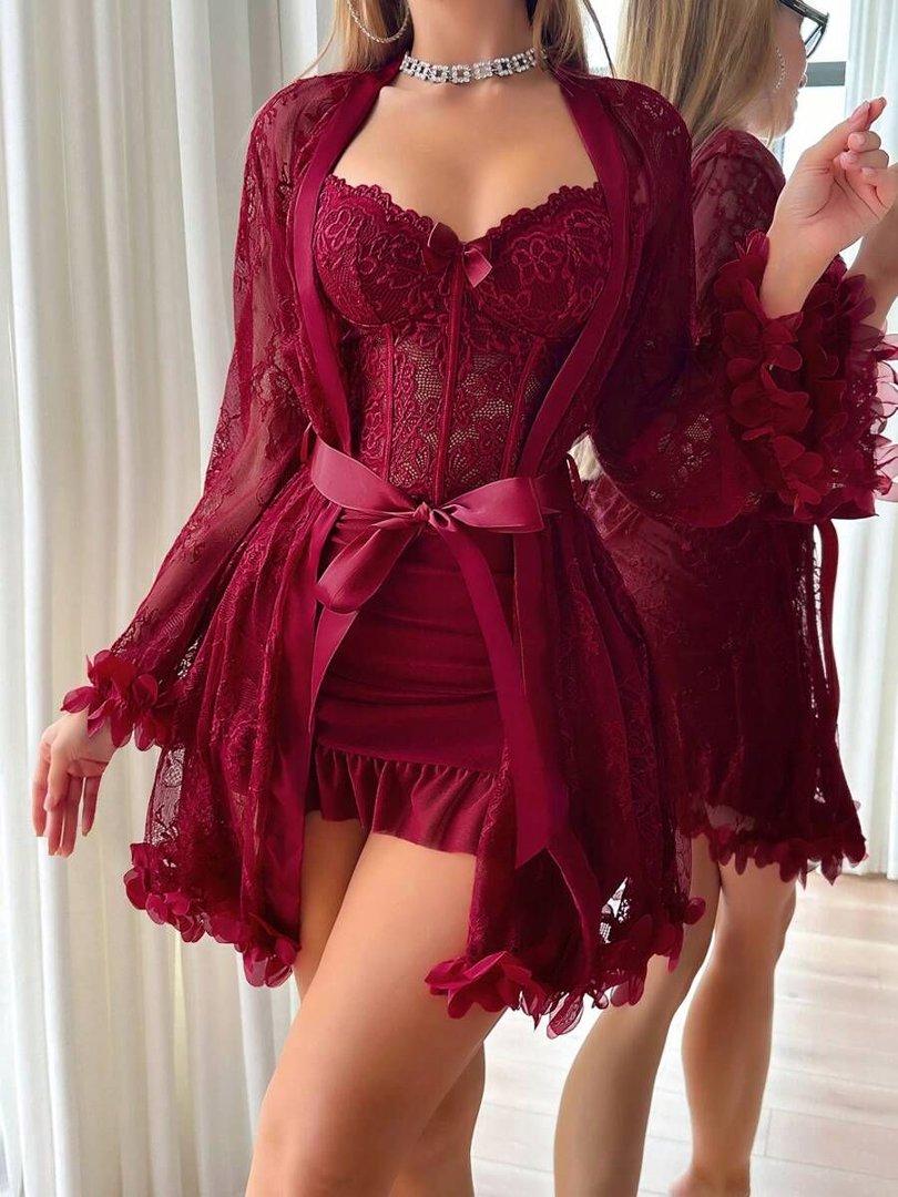 2 pcs Lingerie For Women Womens Lace Bodysuit Sexy Nighty Mesh Sleepwear V Neck Chemise Nightgowns 2 pcs Lingerie For Women Womens Lace Bodysuit Sexy Nighty Mesh Sleepwear V Neck Chemise Nightgowns