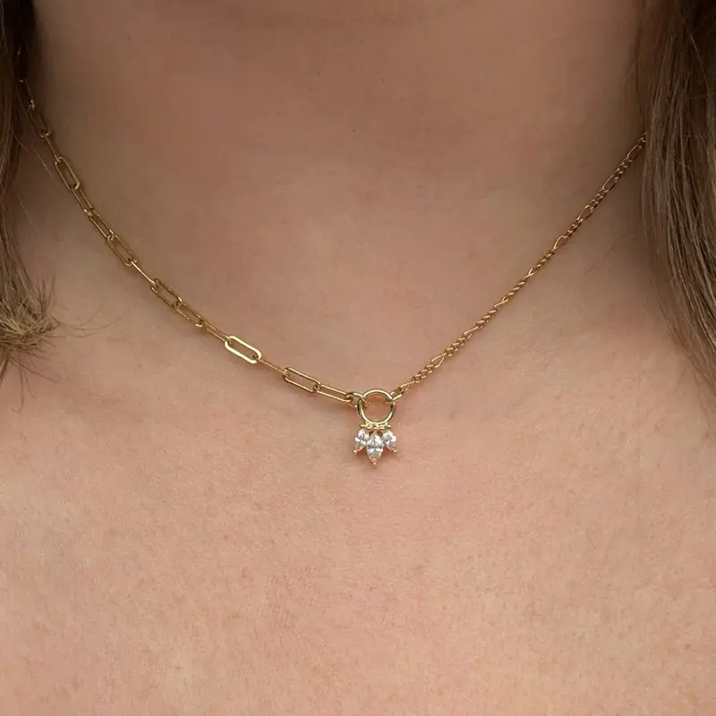 dianechristine signature collection mixed chain necklace with CZ triple marquis pendant. Gold-filled