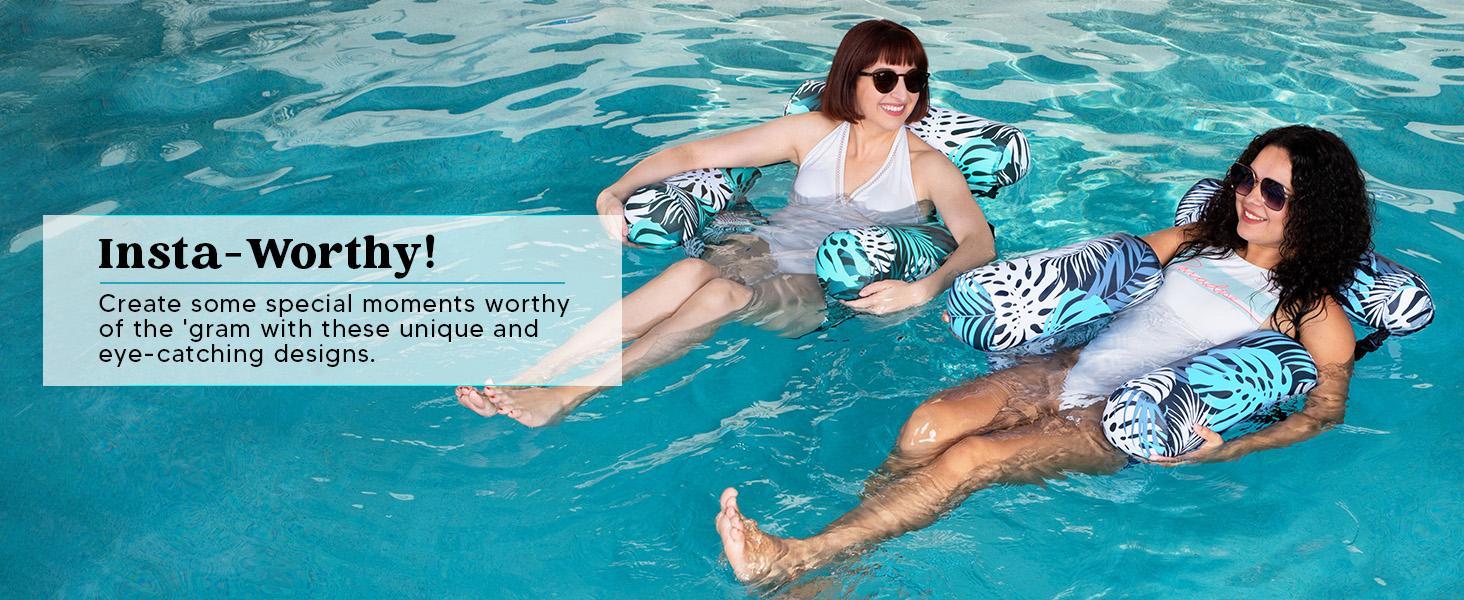 TyMagic Heavy-Duty Inflatable Floats for Adults - 2-Pack Floating Lounge Chairs, Blow-Up Noodles, Pool Accessories for Summer Beach, Lake Water Fun