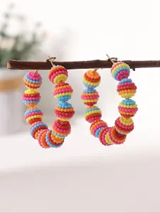 Colorblock Beaded Hoop Earrings, Statement Earrings, Fashionable Jewelry for Women, Daily Clothing Decor, Trendy All-match & Exquisite Jewelry for Birthday Gift