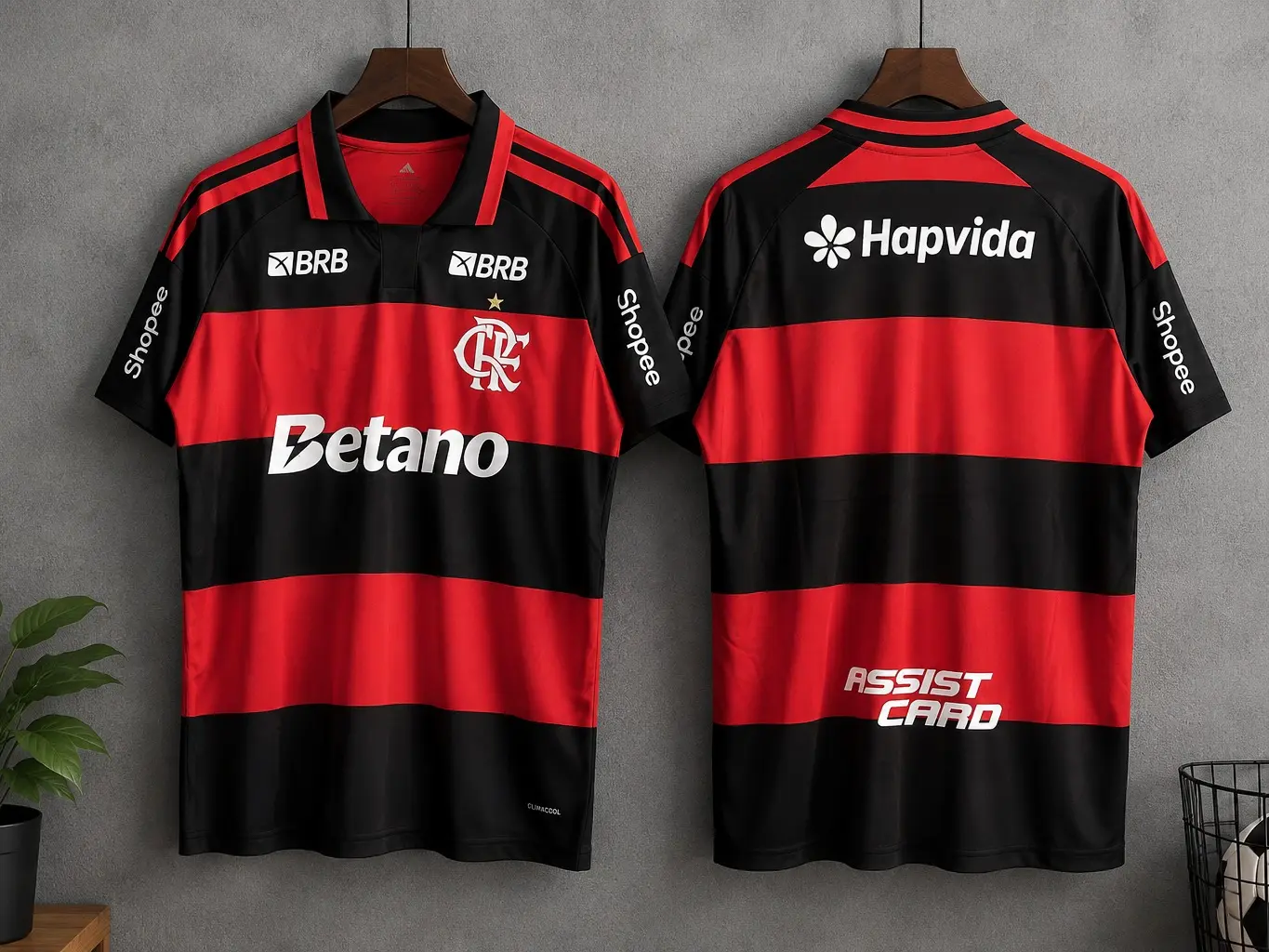 Flamengo Home Soccer Jersey Red Black Striped Football Shirt Fan Version