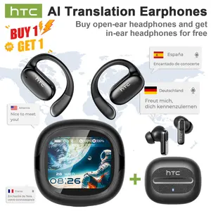 HTC NE58 OWS Translation Bluetooth Earphones with LED Multifunctional Touch Screen, Bluetooth 6.0, Real-time translation in 134 languages, HD calls. Suitable for gaming, sports, music, travel, meetings, and learning.