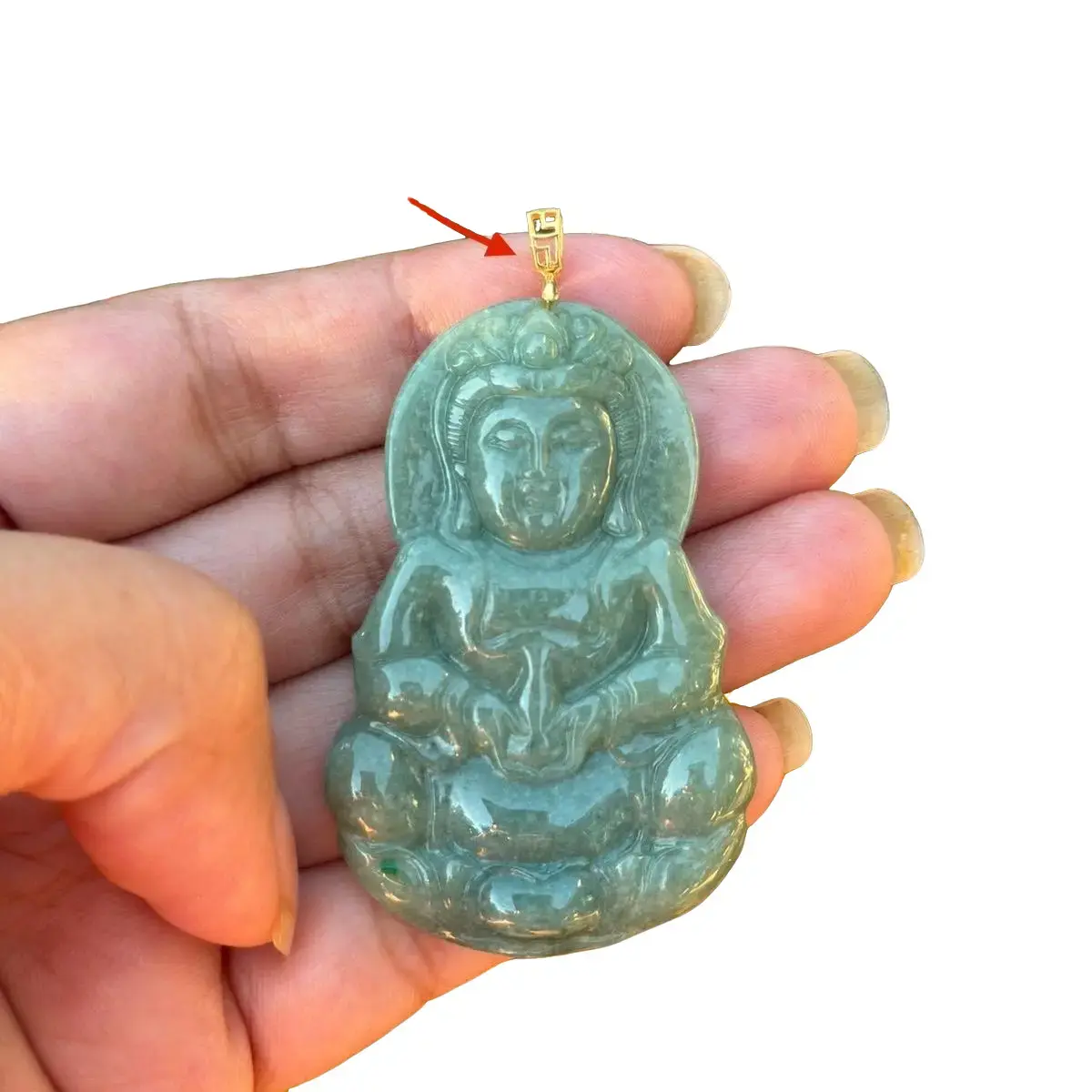 IJ Guanyin Buddha Charm Pendant with 18k Gold Bail - G18k Stamped