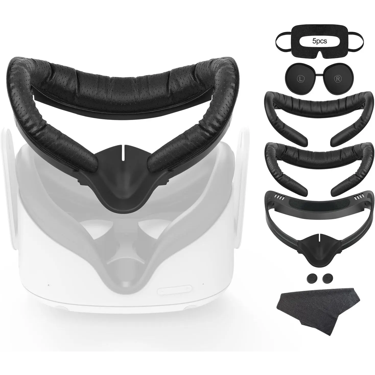 VR Facial Pad Kit for Oculus Quest 2/Meta Quest 2 Wearables - 2PCS PU Leather Memory Foam Pads, ABS Lightweight Lens Protector, Thumbstick Covers, 5PCS Disposable Eye Shields for Users’ Comfortable Extended Use