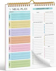 Meal Planner Notebook 8.5x11” 50 Sheets Magnetic Double Helix for Daily & Weekly Plan Healthy Eating Habits Grocery List Wall-Mountable Menu Planner