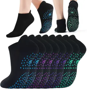 Pilates Socks for Women, Cushioned Ankle Grippy Non Slip Socks for Yoga, Hospital, Barre, Sports Home Slipper 2/4 Pairs