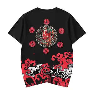 Kh772 Niepce Japanese Streetwear Red Demon Embroidery Graphic Tee for Men