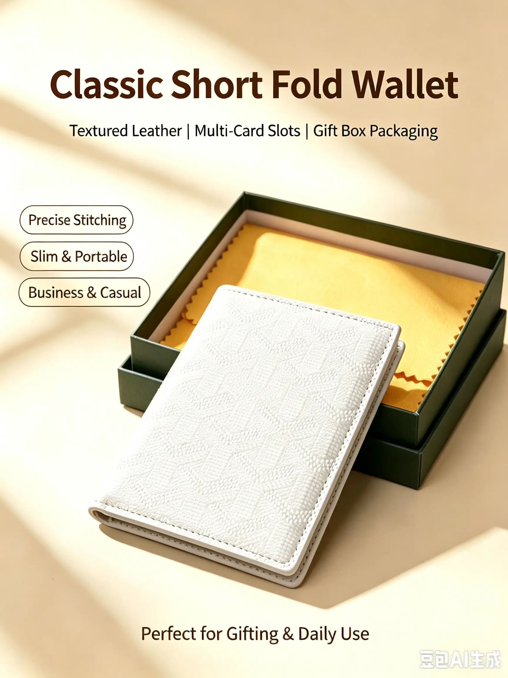 Men's Slim Bifold Wallet, Vintage Textured Leather Multi‑Card Slots Purse, Business Casual Folded Wallet with Gift Box, Ideal Gift for Men
