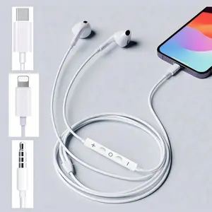 1pc Wired Earbuds, USB-C In-Ear Earplugs, Type-C Audio Headphones, 3.5mm High-Fidelity Stereo, Noise-Reducing, Mic & Call Control, In Ear Design
