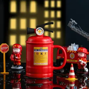 Creative Ceramic Fire Extinguisher Design Mug, Office Water Cup with Lid and Spoon, Unique Gift for Firefighters, Funny Mug, New Arrival