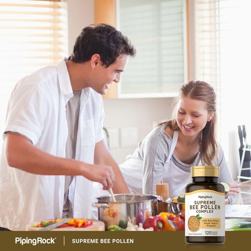 Piping Rock Bee Pollen with Royal Jelly and Propolis | 120 Caplets | Complex Supplement for Women and Men | Non-GMO, Gluten Free