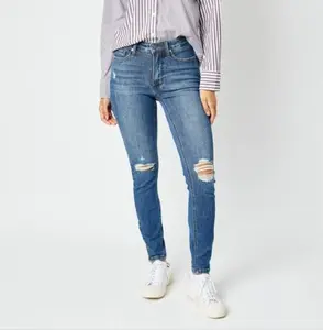 Judy Blue Mid Rise Destroy & Cuff Skinny Jeans 88798 for Women Distressed Stretchy Comfortable 92% Cotton 6% Polyester 2% Spandex Style #: 82528