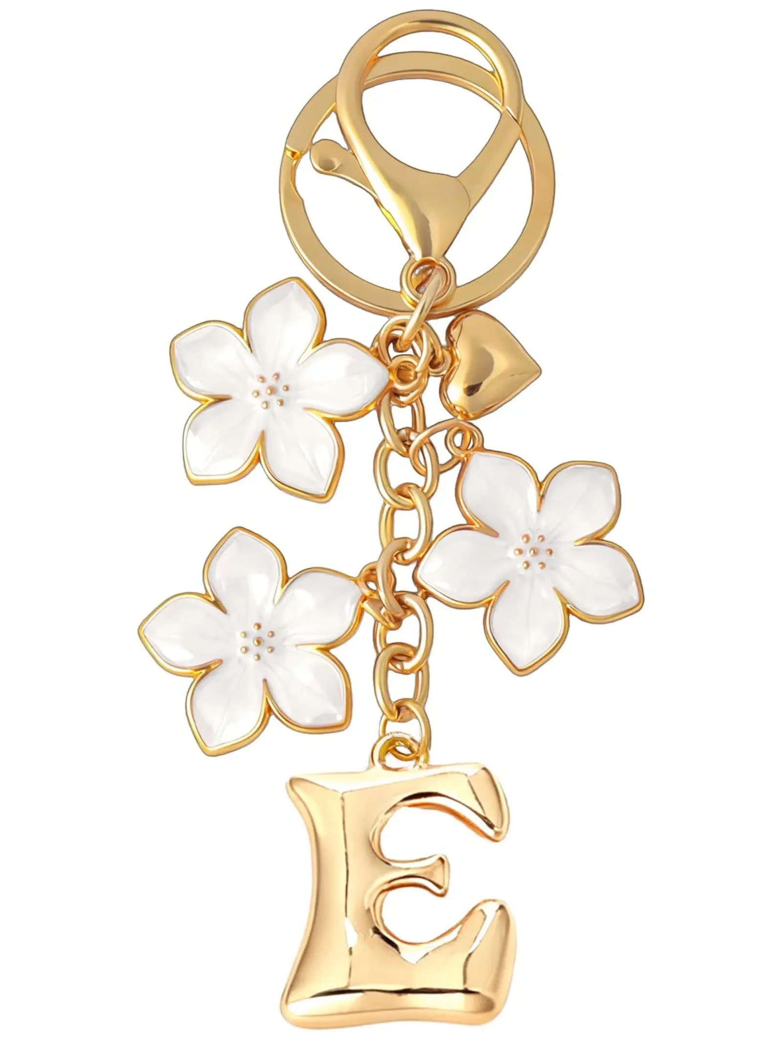 Bubble Initial Keychain Keyring Key Holders Kawaii Graceful Flower Floral Pattern Keychain for bags car remote–A-Z Letter Charms for Women