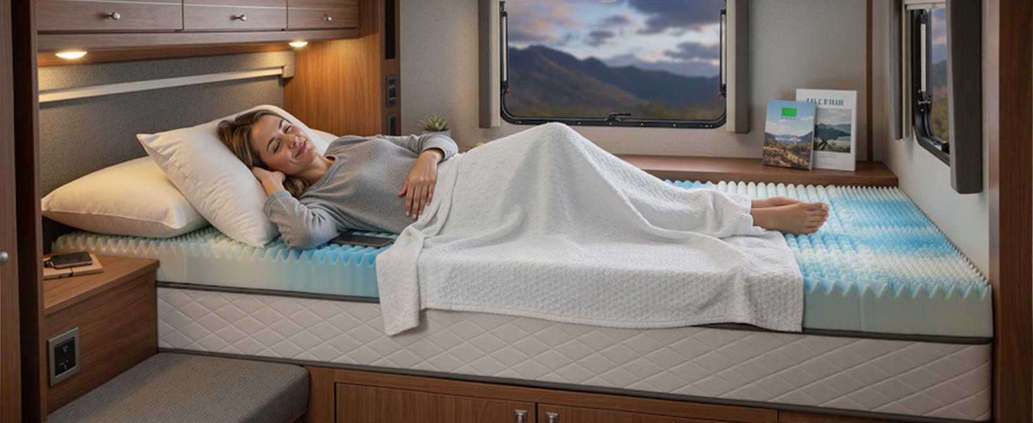 Memory Foam Mattress Topper, Cooling Gel Infused Pressure Relief Bed Topper for Back & Hip Pain, Soft Dorm RV Camping Mattress Pad, Blue