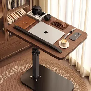 Walnut Color Height Adjustable Sofa Side Table, Tilting Design, Multifunctional Living Room End Table for Bed, Couch, Laptop and Small Spaces