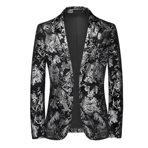 The 2025 new men's casual suit for spring and autumn is a fashionable, gold-embossed, slimming, long-sleeved, single-breasted suit Menswear Formal Classic Stylish Golden