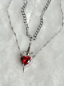 2pcs Heart and Sword Necklace Set, Unique Couple's Jewelry, Silver Color &, Perfect for Weddings & Parties, Includes Rose Box, Heart Shaped Necklace