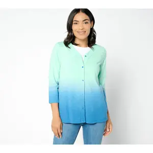 LOGO by Lori Goldstein Cotton Slub Dip Dye Cardigan