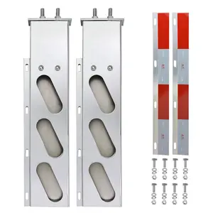 Stainless Steel Mud Flap Hanger Set, 2.5" Bolt Spring, 2-1/2" Bolt Spacing 30" Length Rear Bar with Oval Light Cutouts, Loaded with Aluminum Reflective Tapes for Semi Trucks