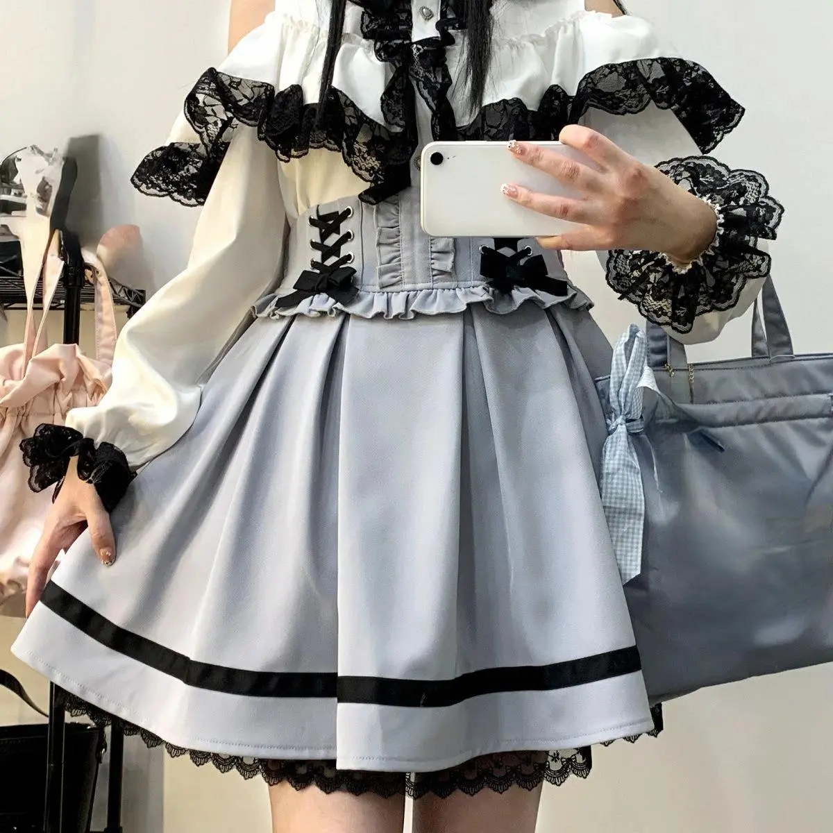 Japanese Kawaii Mini Cake Skirts Womens JK Jupe Fairy Bandage Lolita Sexy High Waist Lace Y2k Aesthetic Sweet Lace Gothic Faldas
