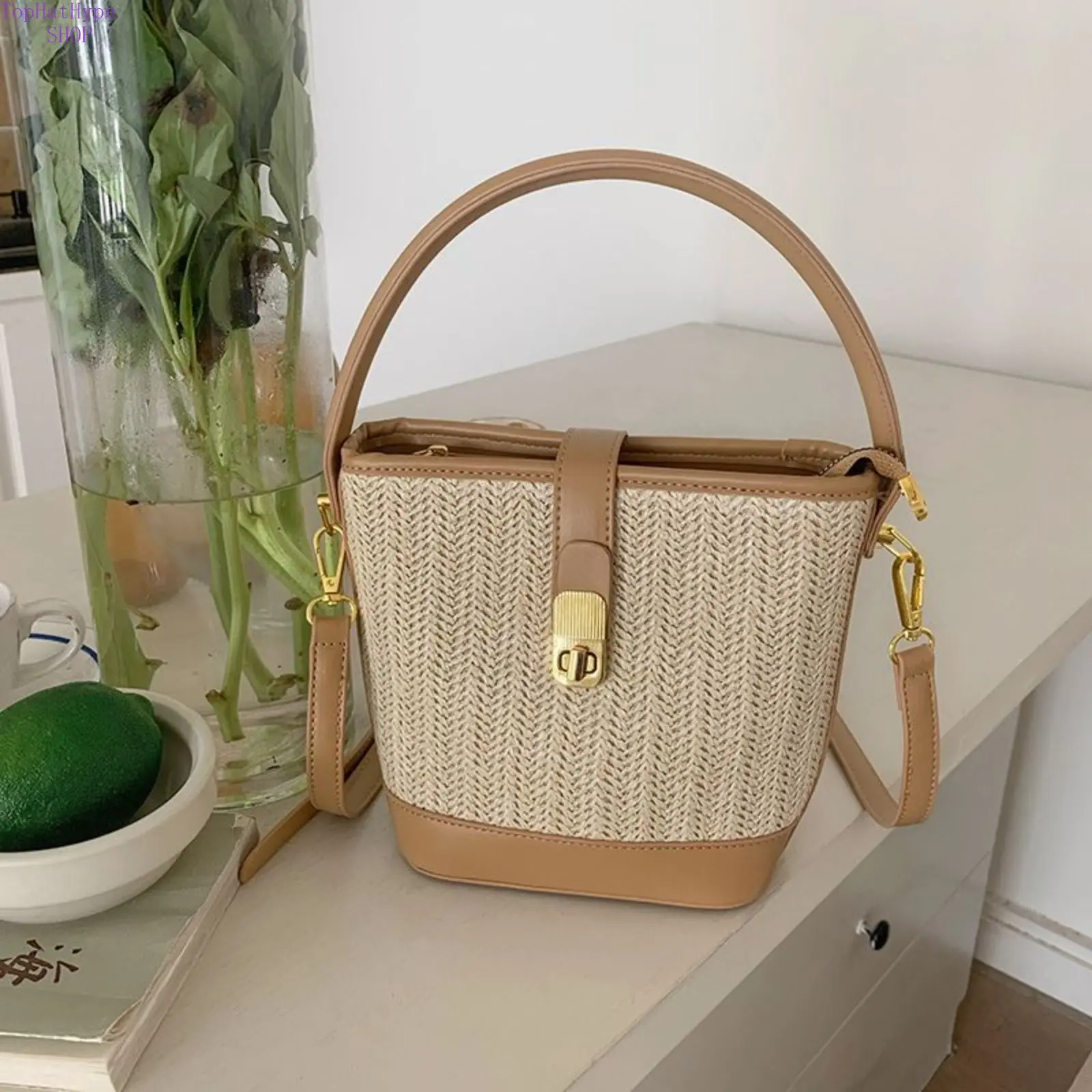 2026 New Korean INS Woven Straw Bucket Bag for Women, Casual Trendy Purses with Top Handle, Lightweight Shoulder Bag, Stylish Crossbody Purse, Breathable Summer Design for Beach, Travel, Daily Outfits, Crossbody Bags For Women