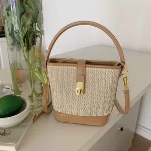 2026 New Korean INS Woven Straw Bucket Bag for Women, Casual Vacation Style Handbag, Fashion Top Handle & Crossbody Purse, Breathable Lightweight Summer Design Perfect for Beach, Holiday, Travel, Shopping, Dating & Daily Street Style Outfits, Crossbody Ba