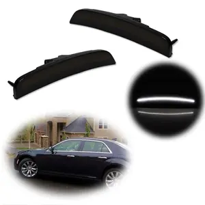 2pcs For Chrysler 300 2015 2016 2017 2018 2019 2020 2021 2022 2023 White LED Side Marker lamps Light Lamps Front Smoked Lens,Replace OEM 68214402AD, 68214403AD